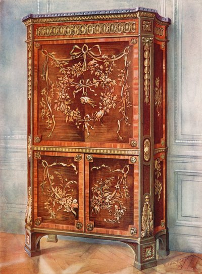 Eingelegter, vergoldeter, aufrechter Sekretär aus Sykomore, Tulpenholz, Königsholz, Stechpalme und anderen Hölzern - natürlich und gefärbt von Edwin John Foley
