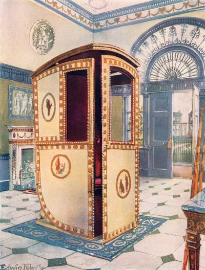 Bemalter und lackierter Sänftenstuhl mit gewölbtem Dach von Edwin John Foley