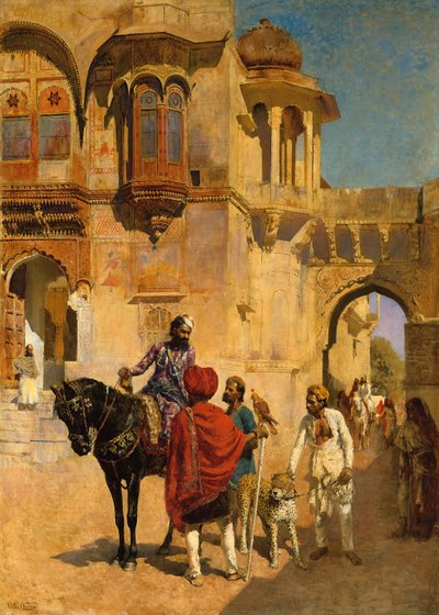 Abfahrt zur Jagd im Vorhof eines Palastes von Jodhpore, ca. 1898-1900 von Edwin Lord Weeks