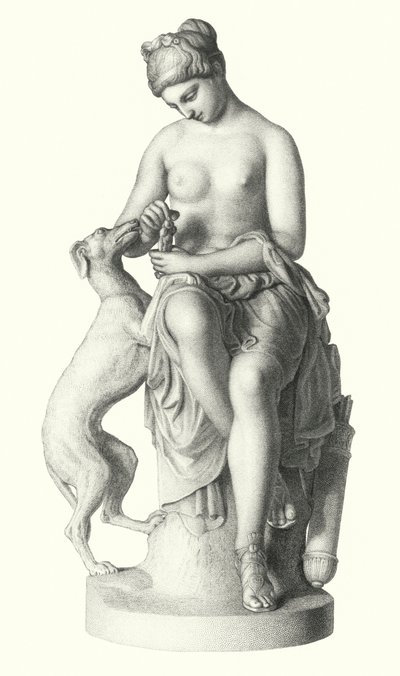 Die Jägerin, graviert von E. Roffe nach der Statue von R. J. Wyatt, im Besitz der Königin (Gravur) von Edwin Roffe