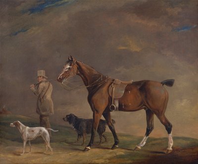Ein Jäger mit Schießpony und Jagdhunden von Edwin W. Cooper of Beccles