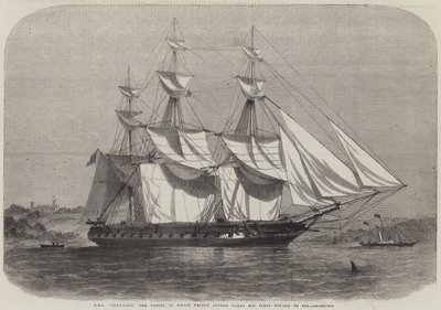 HMS Euryalus, das Schiff, auf dem Prinz Alfred seine erste Seereise unternimmt von Edwin Weedon
