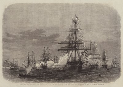 HMS Galatea empfängt den Kaiser von Brasilien bei seinem Besuch bei HRH dem Herzog von Edinburgh in Rio de Janeiro von Edwin Weedon