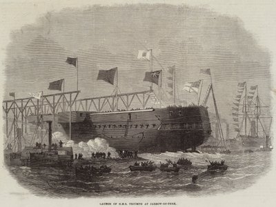Stapellauf der HMS Triumph in Jarrow-on-Tyne von Edwin Weedon
