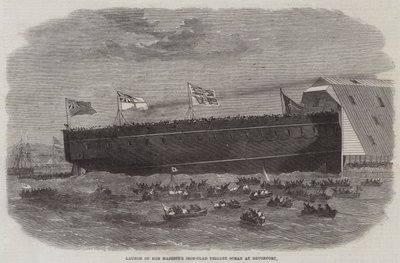 Stapellauf der gepanzerten Fregatte Ocean Ihrer Majestät in Devonport von Edwin Weedon