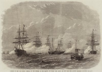 Eröffnung des Suezkanals, Ankunft der Kaiserin der Franzosen an Bord der Aigle in Port Said, das britische Geschwader salutiert von Edwin Weedon