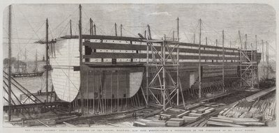 Der Bau des Dampfschiffs Great Eastern auf den Stocks, Millwall, 22.500 Tonnen Last von Edwin Weedon