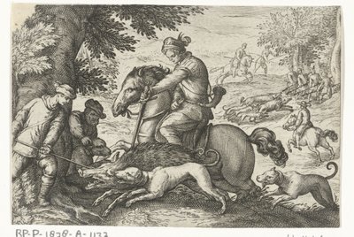 Hügelige Landschaft mit Wildschweinjagd von Egbert Jansz.