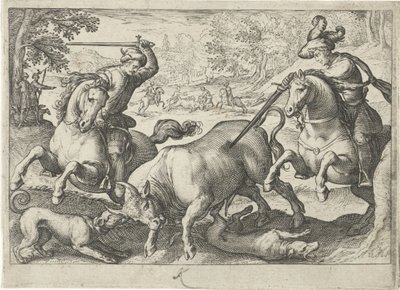 Landschaft mit Stierjagd von Egbert Jansz.