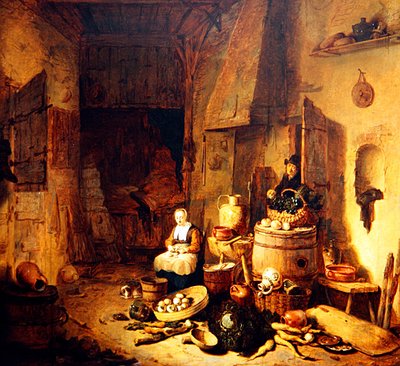 Ein Kücheninterieur mit einer Magd von Egbert van der Poel