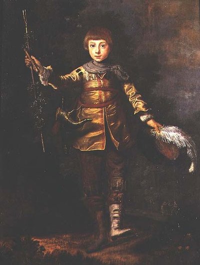 Porträt eines jungen Jungen, der in einem Wald tanzt von Eglon Hendrick van der (attr. to) Neer