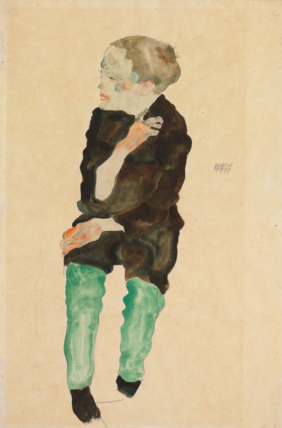 Junge mit grünen Strümpfen, 1911 von Egon Schiele