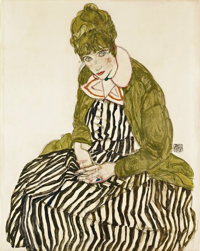 Edith Schiele im gestreiften Kleid, sitzend von Egon Schiele