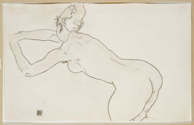 Weiblicher Akt, kniend und nach links gebeugt, 1918 von Egon Schiele