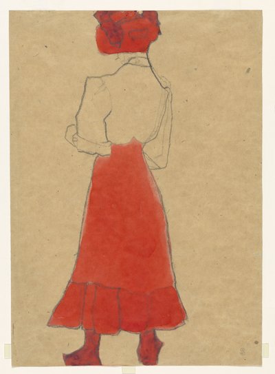 Frau mit rotem Rock von Egon Schiele