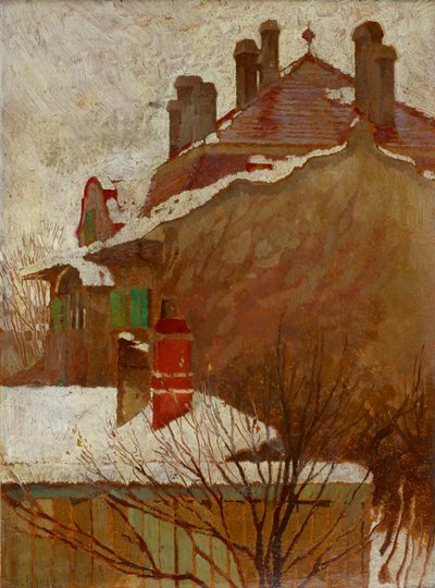 Häuser im Winter Blick aus dem Atelier, 1907-1908 von Egon Schiele
