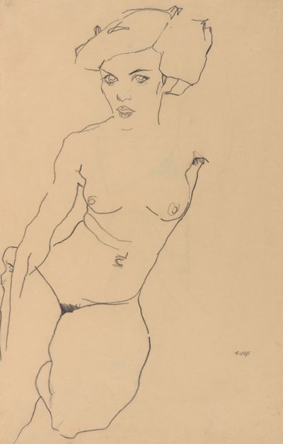 Kniender weiblicher Akt von Egon Schiele