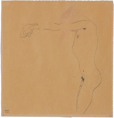 Männlicher Akt mit erhobenen Armen nach links, 1909 von Egon Schiele