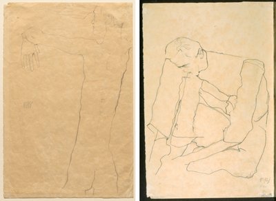 Nackter Mann mit erhobenen Armen (recto) Sitzender Mann (verso) von Egon Schiele