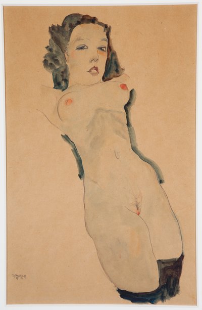 Liegender Akt mit schwarzen Strümpfen von Egon Schiele