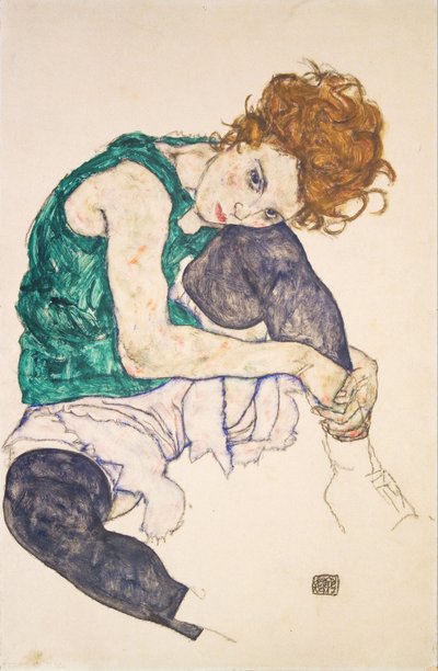 Sitzende Frau mit angezogenen Beinen Adele Herms von Egon Schiele