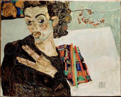 Selbstporträt mit gespreizten Fingern von Egon Schiele