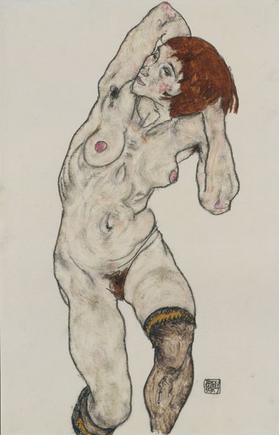 Stehender Akt in schwarzen Strümpfen, 1917 von Egon Schiele