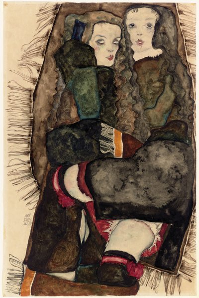 Zwei Mädchen auf einer Fransendecke, 1911 von Egon Schiele