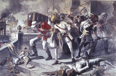 Britische und indische Truppen plündern den Kaisarbagh während der Eroberung von Lucknow im März von Egron Sellif Lundgren