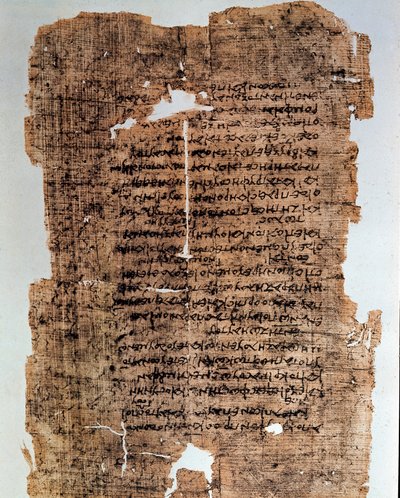 Ägyptische Antiquität: Papyrus mit Inschriften bedeckt. Kodex aus dem 4. Jahrhundert v. Chr. Alexandria, Nationalmuseum von Egyptian