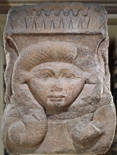 Kapitell mit dem Kopf von Hathor, usurpiert von Osorkon II (ca. 883-855 v. Chr.) aus Bubastis, Mittleres Reich von Egyptian 12th Dynasty