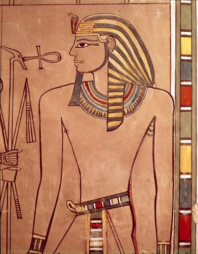 Amenhotep II. (ca. 1427-1392 v. Chr.) mit einem Ankh, das zu seinen Lippen erhoben wird, aus der Sarkophagkammer seines Grabes, Neues Reich von Egyptian 18th Dynasty