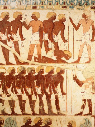 Detail von Fresken, die die Armee zeigen, die Rationen erhält, aus dem Grab von Userhat (TT56) von Egyptian 18th Dynasty