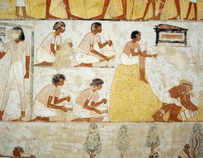 Ernte, Dreschen und Worfeln von Getreide (Detail) von Egyptian 18th Dynasty