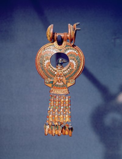 Linker Ohrring aus einem Paar Ohrringe mit einem Blauvogel, aus dem Grab von Tutanchamun, Tal der Könige, Theben, um 1347-37 v. Chr. von Egyptian 18th Dynasty