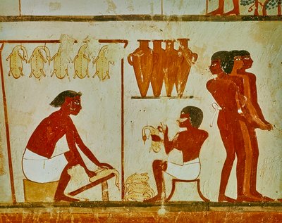 Fleischverarbeitung der Vögel, Detail aus dem Grab von Nakht, ca. 1390 v. Chr. (Wandgemälde) von Egyptian 18th Dynasty