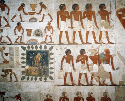 Metallverarbeitung und Ziegelherstellung (Detail) von Egyptian 18th Dynasty