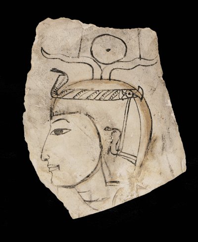 Ostrakon mit Porträt des Pharaos Amenhotep I., verehrter Patron der Handwerker von Deir el Medina von Egyptian 18th Dynasty