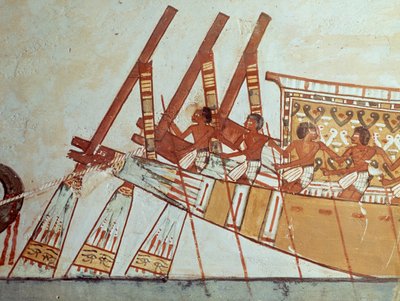 Pilgerreise der Verstorbenen nach Abydos, Wandmalerei, Grab von Menna, auch bekannt als Grab TT69, aus der Regierungszeit von Thutmosis IV, Scheich Abd el-Qurna, Theben von Egyptian 18th Dynasty