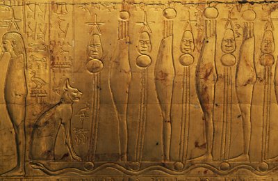 Reliefs im oberen Register des rechten Außenpanels der zweiten Begräbniskapelle, Schatzkammer von Tutanchamun, Ägypten, ägyptische Zivilisation, Neues Reich, Dynastie XVIII von Egyptian 18th Dynasty