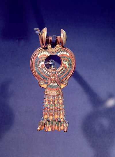 Rechter Ohrring aus einem Paar Ohrringe mit einem Blauvogel, aus dem Grab von Tutanchamun, Tal der Könige, Theben, um 1347-37 v. Chr. von Egyptian 18th Dynasty
