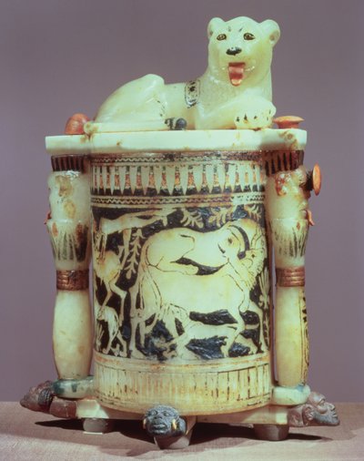 Salbgefäß mit einer Figur des Königs als Löwe, aus dem Grab von Tutanchamun (ca. 1370-52 v. Chr.) Neues Reich (bemalter Alabaster) von Egyptian 18th Dynasty