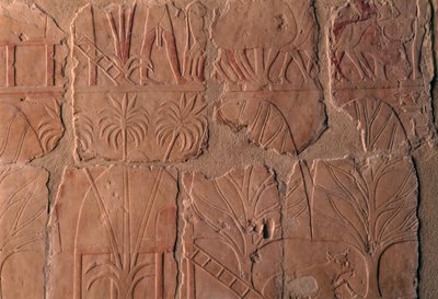 Dorf mit Hütten, Szenen des Königreichs Punt, Südwand der zentralen Kolonnade, Totentempel der Hatschepsut, Deir el-Bahari, Thebanische Nekropole (UNESCO-Welterbeliste) von Egyptian 18th Dynasty