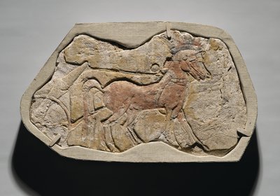 Ein Gespann von zwei Pferden, das einen Streitwagen zieht, aus Tell el-Amarna, Neues Reich, ca. 1353-1336 v. Chr. von Egyptian 19th Dynasty