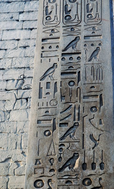 Detail des rosafarbenen Granitobelisken, Höhe 25 Meter, in Auftrag gegeben von Ramses II., Tempel des Amun, Karnak-Tempelkomplex, Luxor, Theben (Unesco-Welterbestätte) von Egyptian 19th Dynasty