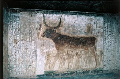 Ägypten, Luxor, Tal der Könige, Grab von Sethos I., Innenfresken, die Göttin Nut als Kuh darstellend von Egyptian 19th Dynasty