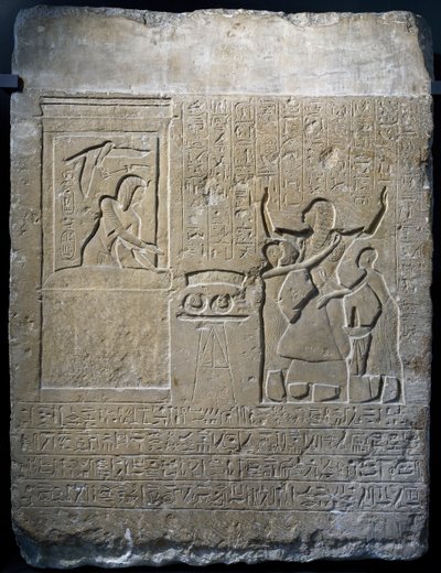 Hormin, Chef des Harems des Königs, belohnt mit Goldketten von Seti I., Kalksteinstele von Egyptian 19th Dynasty