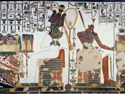 Osiris und Atun, Detail der Fresken in der zweiten Kammer des Grabes von Nefertari, Tal der Königinnen, Luxor, Theben (Unesco-Welterbeliste) von Egyptian 19th Dynasty