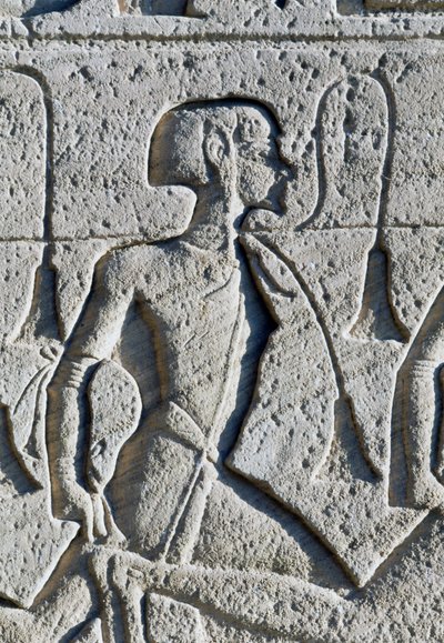 Relief, das einen Gefangenen aus der Schlacht von Kadesch darstellt, Detail (Fassade des Großen Tempels von Ramses II, Abu Simbel) von Egyptian 19th Dynasty