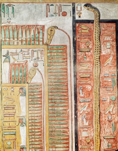 Relief, das den Weg zeigt, den die Toten ins Jenseits überqueren müssen, aus dem Grab von Sethos I. (ca. 1294-1279 v. Chr.) Neues Reich von Egyptian 19th Dynasty